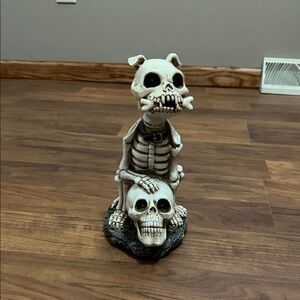 Skeleton Dog and Skull Figurine - White and Black